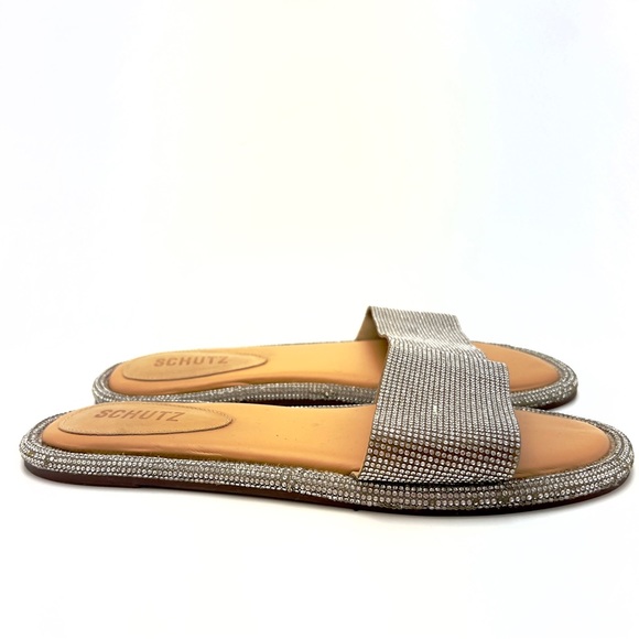 SCHUTZ Alcina Rhinestone Leather Slide Sandals - Picture 3 of 10